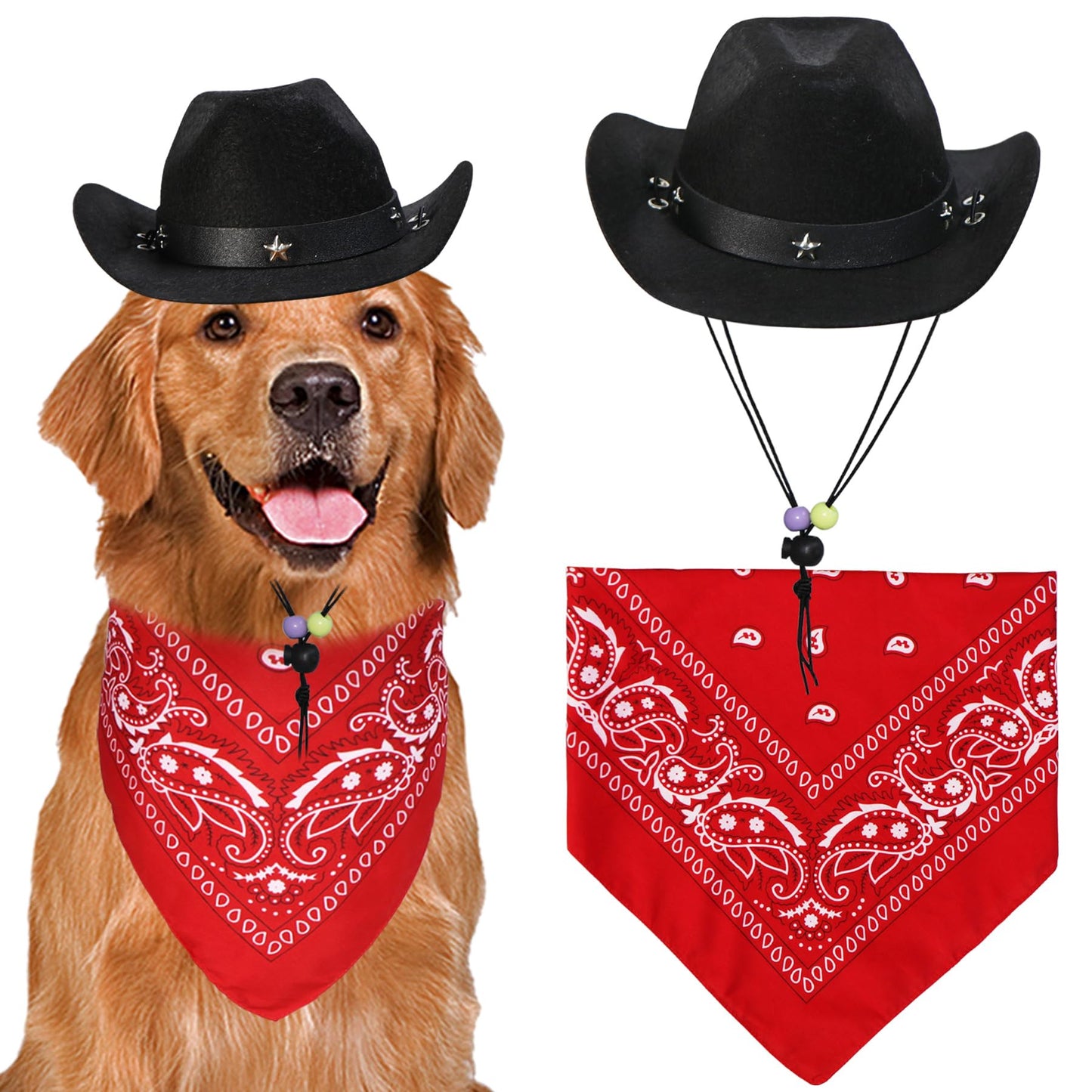 Cowboy Halloween Costume for Dogs - Black Hat & Red Bandana